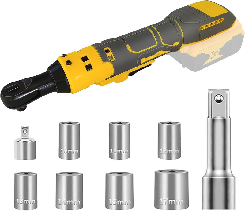 RAYLEEY Cordless Ratchet Wrench for Dewalt 20V Battery, 3/8" Electric Ratchet Set 45 Ft-lbs (60 N.m), Variable Speed control, 580RPM Power, 8 Sockets (9/10/11/12/13/14/15/17mm) - No Battery - Image 1